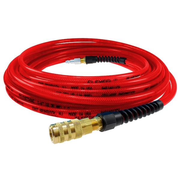 Flexeel Hose 1/4" ID x 25 ' 1/4" Industrial QDs w/SR Transparent Red